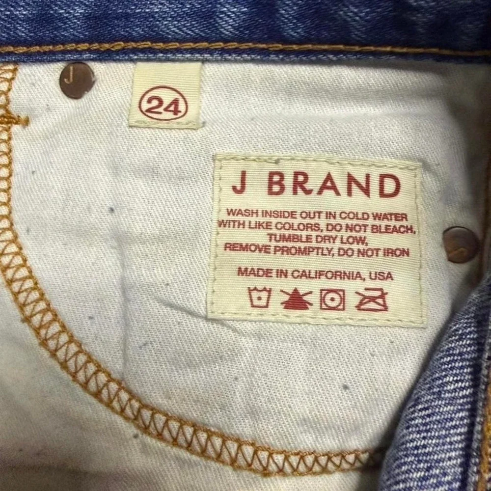 J Brand blue denim shorts with‎ yellow distressing women size 24